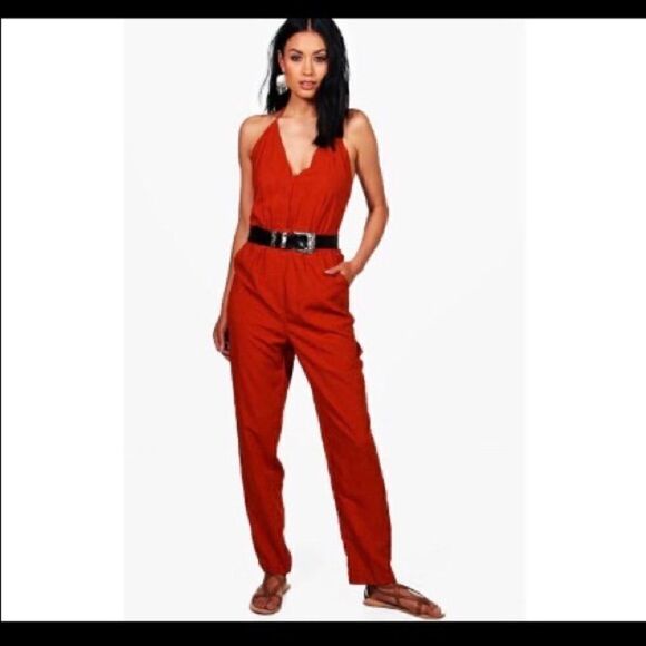 ASOS/boohoo bloody orange halter jumpsuit size 4 never worn - Picture 1 of 3